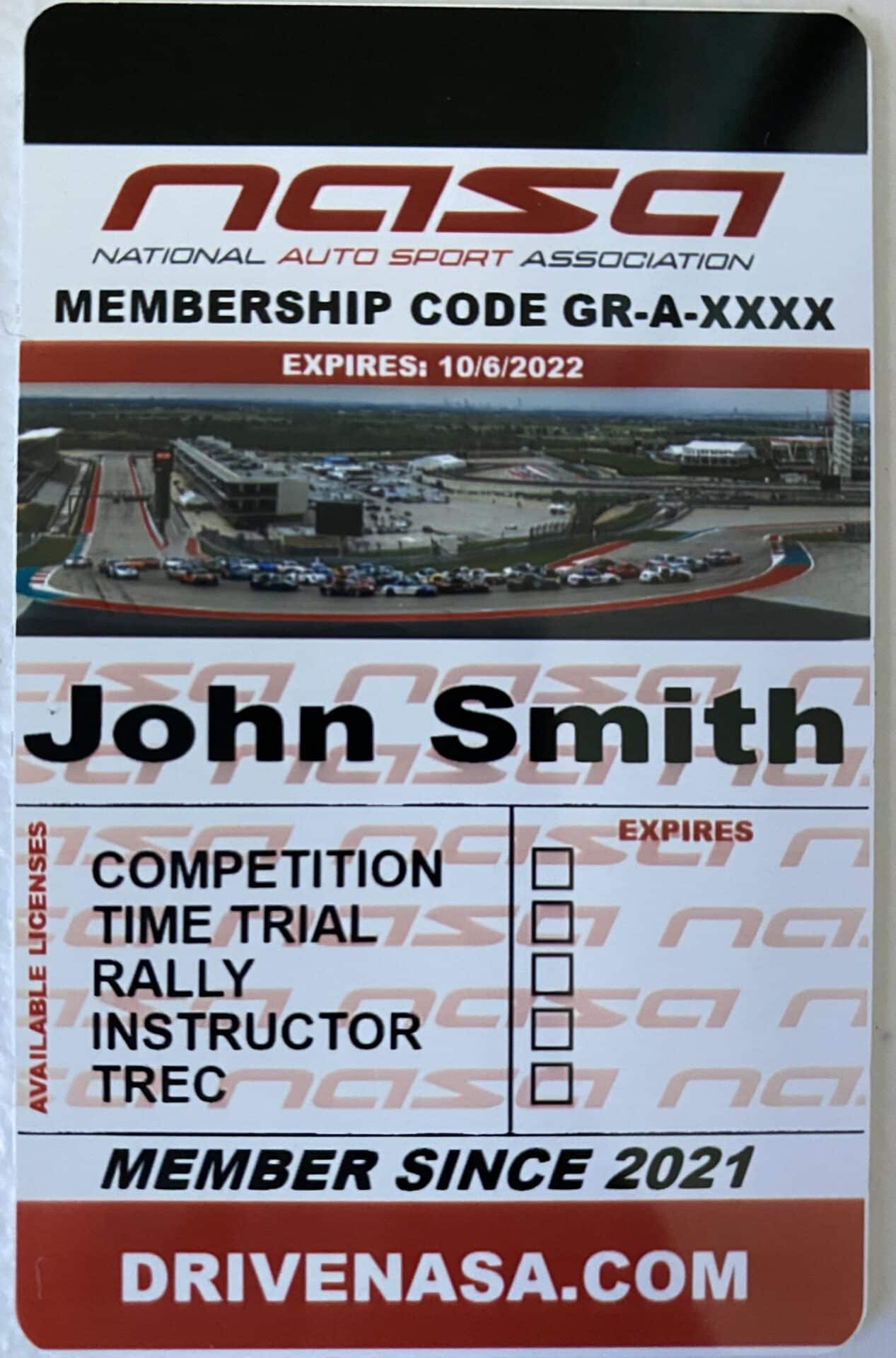 NASA Membership Card Example